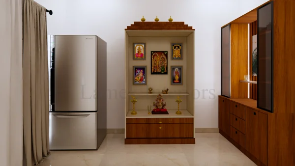 Pooja Unit interior design by Lamek Interiors, Chennai