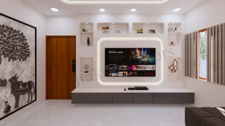 TV Unit interior design by Lamek Interiors, Chennai