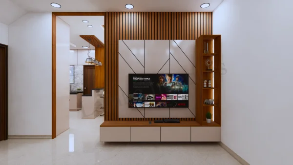 TV Unit interior design by Lamek Interiors, Chennai