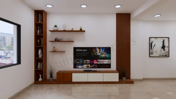 TV Unit interior design by Lamek Interiors, Chennai