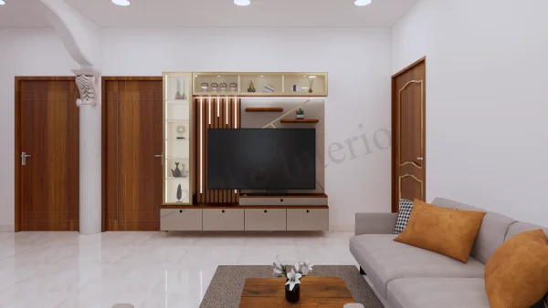 TV Unit interior design by Lamek Interiors, Chennai