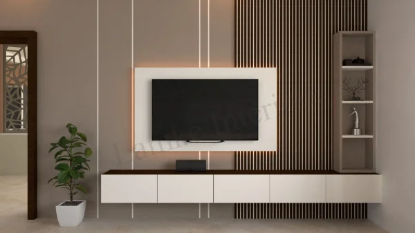 TV Unit interior design by Lamek Interiors, Chennai
