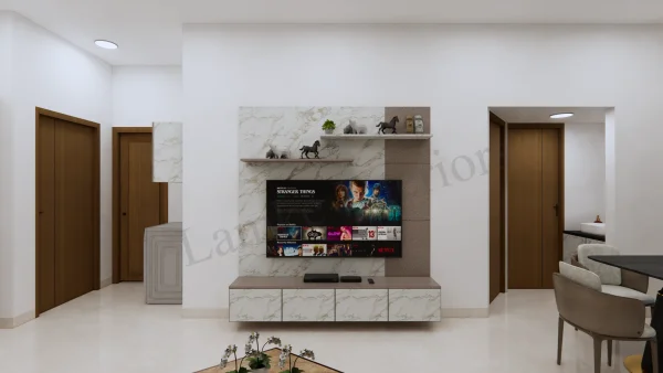 TV Unit interior design by Lamek Interiors, Chennai