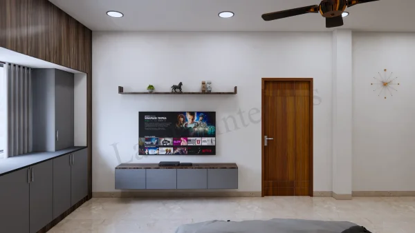 TV Unit interior design by Lamek Interiors, Chennai
