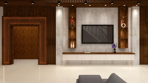 TV Unit interior design by Lamek Interiors, Chennai
