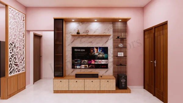 TV Unit interior design by Lamek Interiors, Chennai