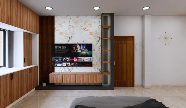 TV Unit interior design by Lamek Interiors, Chennai